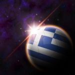 Greece Flag On 3d Football With Rising Sun Stock Photo