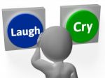 Laugh Cry Buttons Show Sad Happy Or Laughter Stock Photo