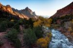 Sun Setting Over The Virgin River Valley Stock Photo