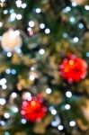 Abstract Of Christmas Tree Light And Christmas Balls Bokeh For B Stock Photo