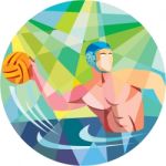 Water Polo Player Throw Ball Circle Low Polygon Stock Photo