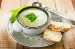 Homemade Cream Of Broccoli Soup Stock Photo