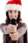 Female Wearing Christmas Hat Stock Photo