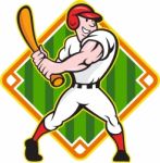 Baseball Player Batting Diamond Cartoon Stock Photo