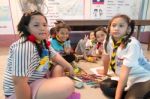 Student 9-10 Years Old, Scouts Work Together, Scout Camp In Bangkok Thailand Stock Photo