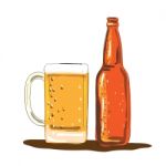 Craft Beer Bottle And Mug Watercolor Stock Photo