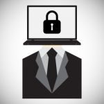 Technology Digital Cyber Security Lock Laptop Head Man Stock Photo