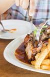 Hand Chopped Delicious Barbecued Ribs Stock Photo