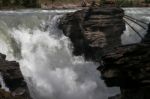 Rapids On The Athabasca River In Jasper National Park Stock Photo