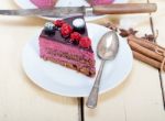 Blueberry And Raspberry Cake Mousse Dessert Stock Photo