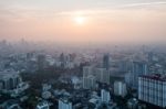 View Of Sunset Bangkok Cityscape, Bangkok The Capital City Of Th Stock Photo