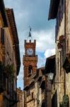 Clock Tower In Pienza Tuscany Stock Photo