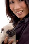 Pleased Woman With Puppy Stock Photo