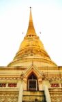 Thailand Pagoda Shines And The Sky Stock Photo