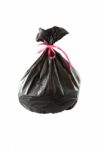 Black Plastic Garbage Bag On White Background Stock Photo