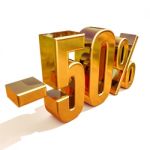 3d Gold 50 Fifty Percent Sign Stock Photo