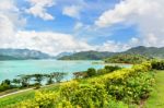 Scenic Point Of Green Lake At Ratchaprapha Dam Stock Photo