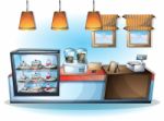 Cartoon  Illustration Interior Cafe Room With Separated Layers Stock Photo