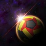 Belgium Flag On 3d Football With Rising Sun Stock Photo