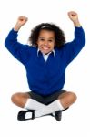 Primary School Girl Grinding Her Teeth In Excitement Stock Photo