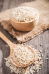 Rice Berry Or Rice Berries In Wooden Spoon Stock Photo