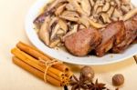 Venison Deer Game Filet And Wild Mushrooms Stock Photo