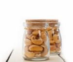 Cashew Nuts On A Glass Jar Stock Photo