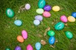 Easter Eggs In Grass Stock Photo