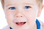 Toddler Blond And Blue Eyes Boy Child With Various Facial Expres Stock Photo