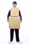 Male Holding Cardboard Box Stock Photo