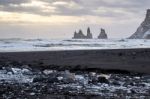 Stormy Weather At Reynisfjara Volcanic Beach Stock Photo