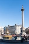 View Of Nelson's Statue And Column In Trafalgar Square Stock Photo