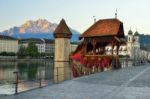 Historic City Center Of Lucerne With Famous Chapel Bridge (kapel Stock Photo