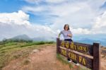 Tourist Teen Girl On Phu Chi Fa Mountain Stock Photo