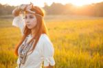 Hippie Woman Posing Stock Photo