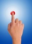 Hand Pushing Red Button Stock Photo