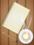 Blank Notebook With Coffee Cup On Table Stock Photo