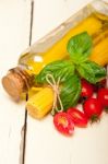 Italian Spaghetti Pasta Tomato And Basil Stock Photo