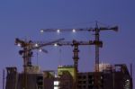 Industrial Construction Cranes Stock Photo