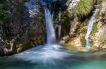 Waterfall At The Val Vertova Torrent Lombardy Near Bergamo In It Stock Photo