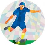 Rugby Player Kicking Ball Circle Low Polygon Stock Photo