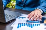 Handsome Businessman Wearing Suit And Using Modern Laptop Outdoo Stock Photo