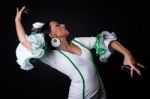 Young Flamenco Dancer In Beautiful Dress On Black Background Stock Photo