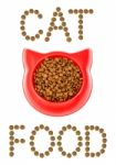 Brown Dry Cat Or Dog Food In Red Bowl Isolated On White Backgrou Stock Photo