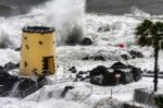 Tropical Storm Hitting The Lookout Tower In The Grounds Of The S Stock Photo