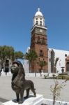 Lanzarote, Canary Islands/spain - August 9 : Smiling Lion Statue Stock Photo