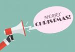 Santa Hand Holding Megaphone With Word Merry Christmas Stock Photo