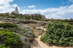 The Lighthouse At Capo Testa Sardinia Stock Photo