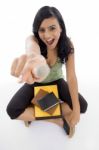 Young Girl Holding Pencil Stock Photo