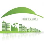 Isolated City Buildings On Green Leaf Design Stock Photo